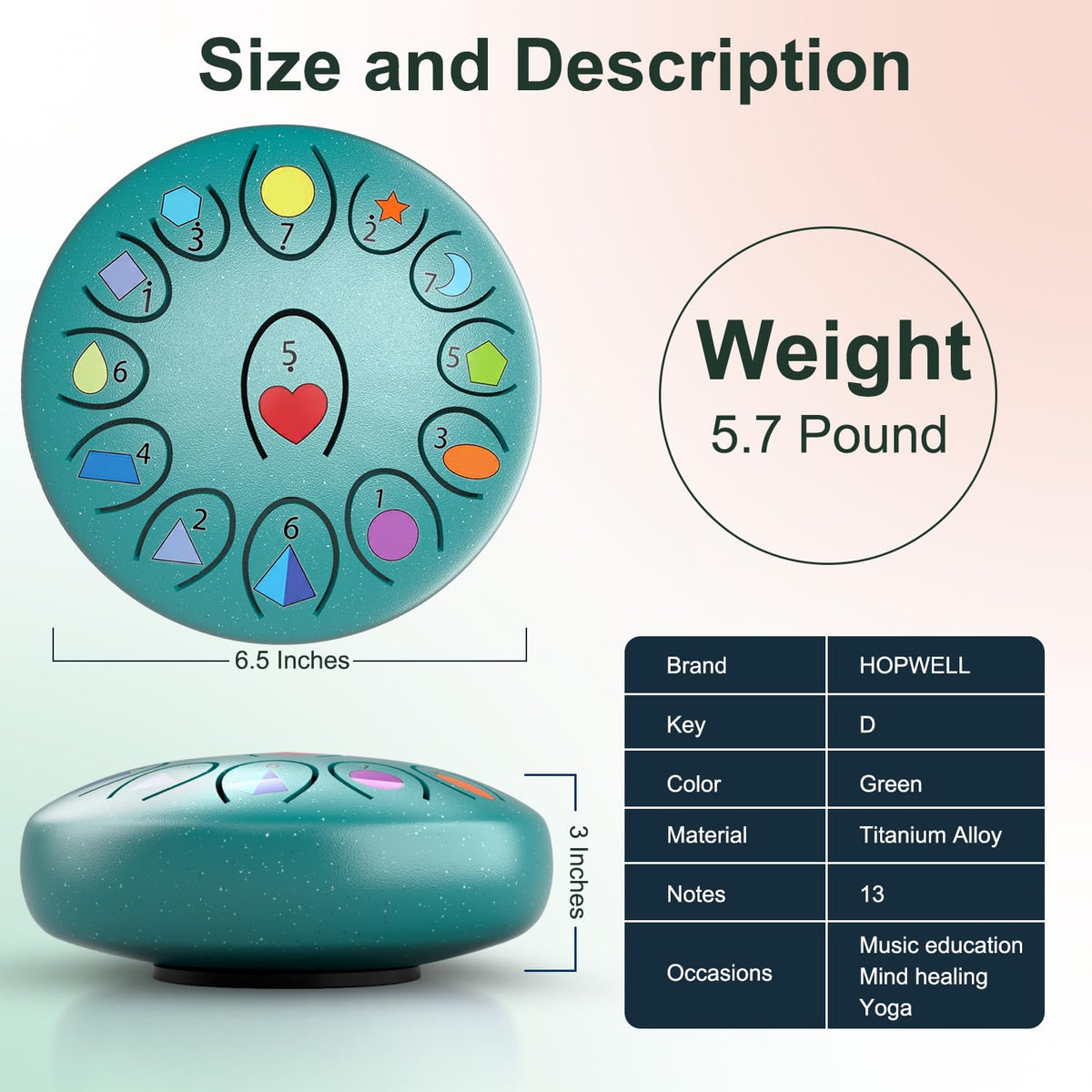 Ironkoi 6.8" Steel Tongue Drum — 13-Note Rain Drum with UV Printed Notes