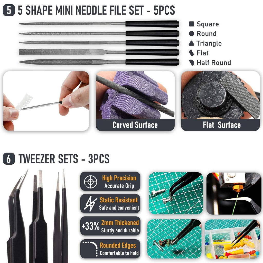 3D Printer Tools Kit, Quality 3D Printing Tool Kit for Model Finishing/Deburring/Drilling, 3D Printer Accessories for All FDM/SLA Printers Removing Support, Cutting Filament, Cleaning Nozzle