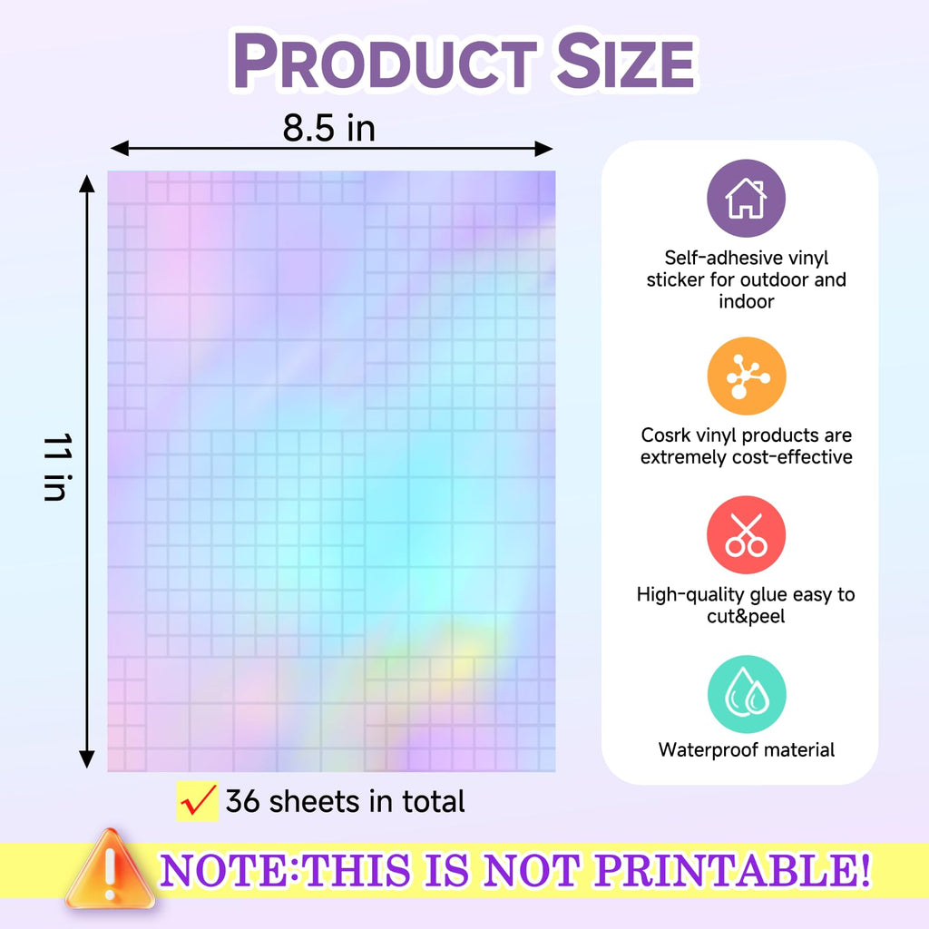 36 Sheets Holographic Laminating Sheets Clear Self Adhesive Sticker Paper