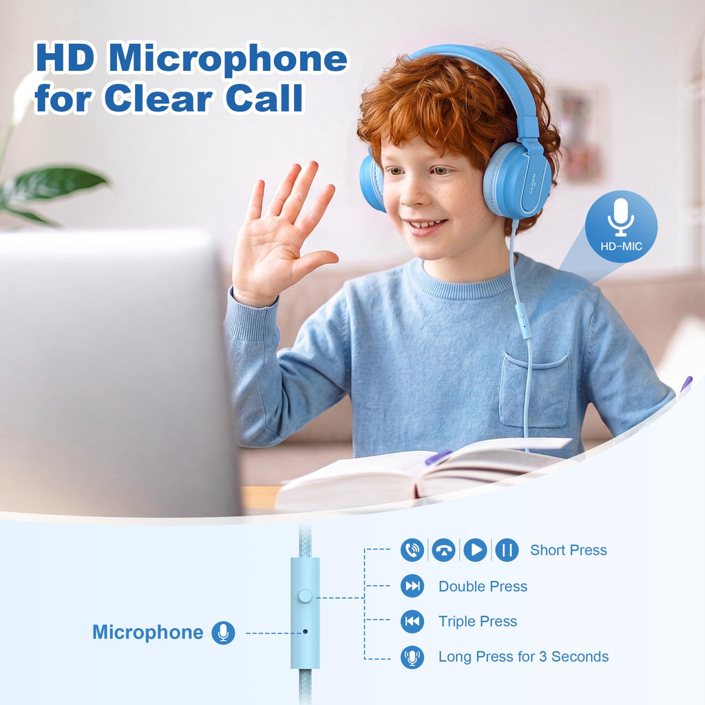 AILIHEN I35 Kids Headphones for School with Mic, 93dB Volume, Green Purple