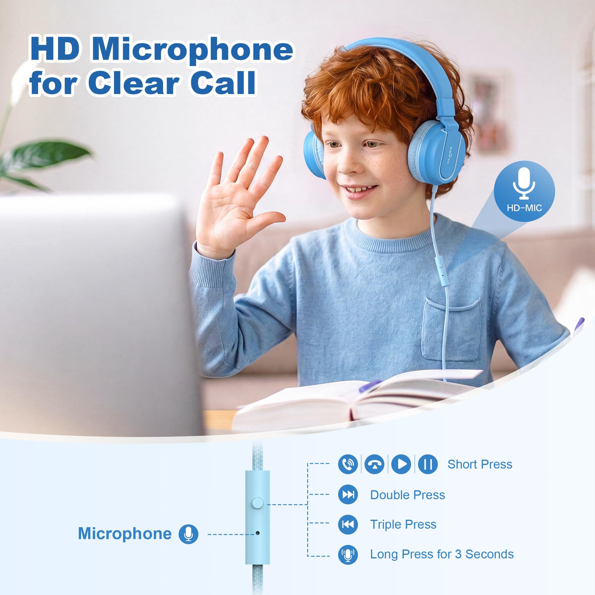 AILIHEN I35 Kids Headphones for School with Mic, 93dB Volume, Green Purple