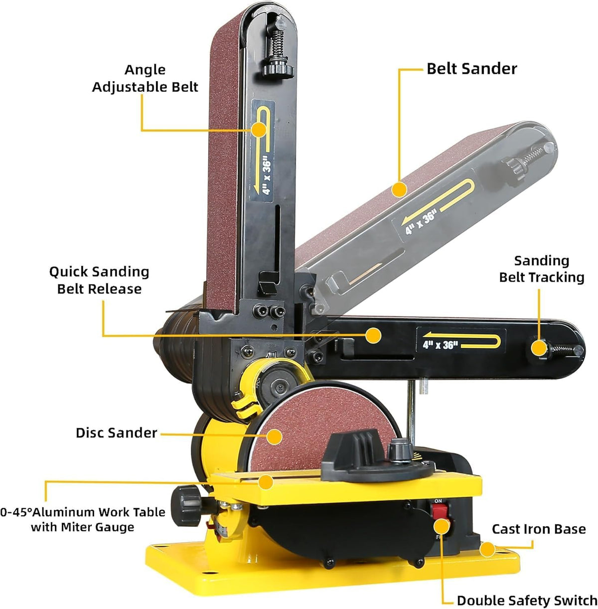 Woodskil 4.3A Belt Disc Sander Combo for Woodworking,4x36" Belt,6" Disc