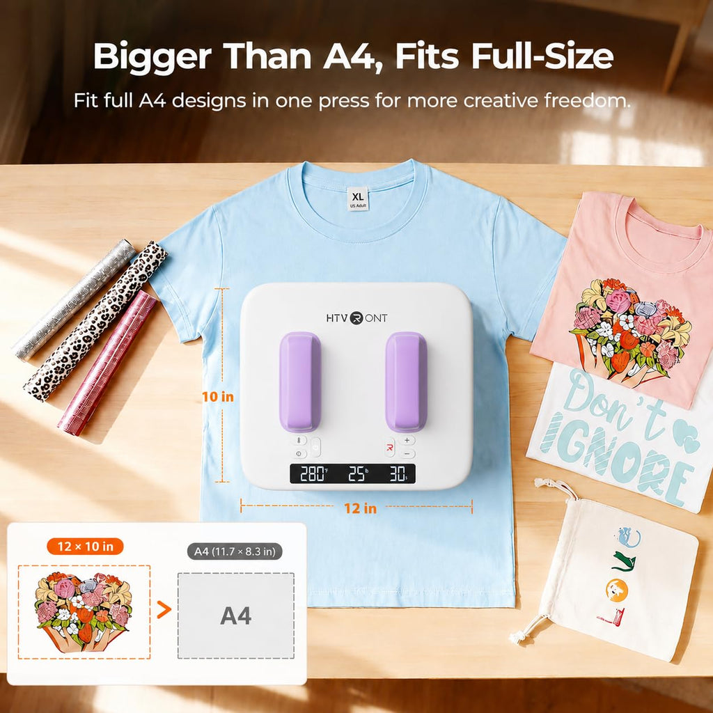 HTVRONT Heat Press Machine for T Shirts 12X10 with Pressure Display | Portable Heat Press with Heats Up Fast & Evenly H10 Heat Press Machines for HTV, Sublimation, Heat Transfer Projects