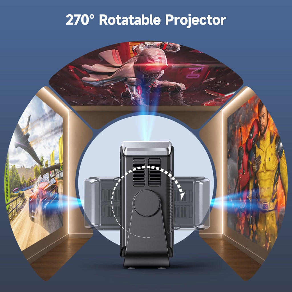 Projector with WiFi and Bluetooth, Auto Keystone, Remote, Focus HDMI USB Compatible with iOS/Android Phone, Laptop, TV Stick, PS5, Home Theater (Black-Yellow)