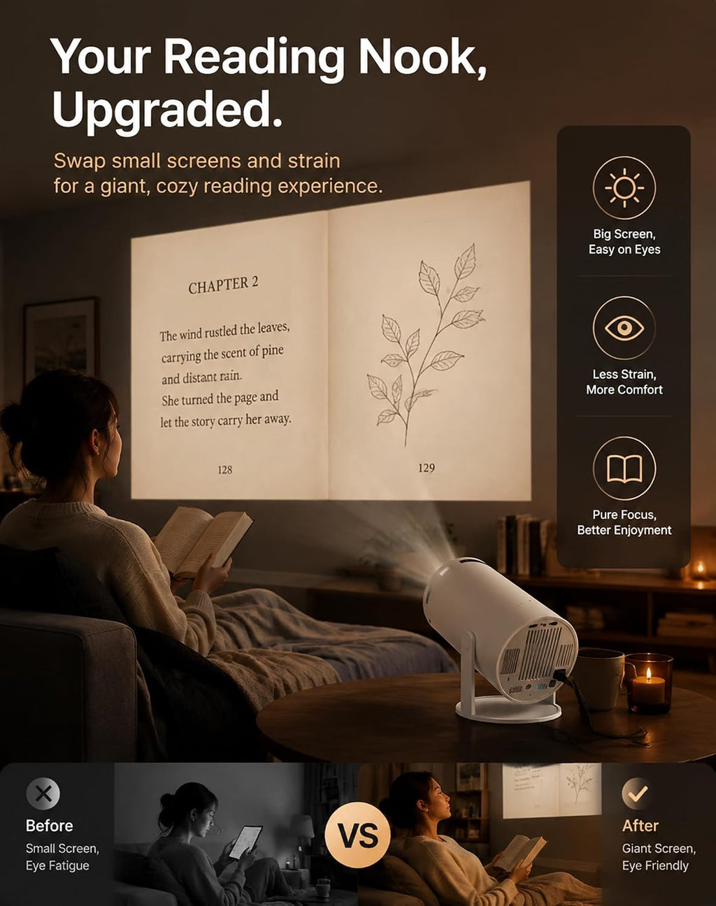 BookGlow Smart Reading Projector with 720p HD Display
