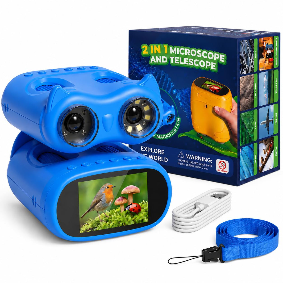 OAEBLLE: 2-in-1 Handheld Digital Microscope & Pocket Telescope for Kids, 1000X / 10X, 2.0" Screen, 8 LEDs, 1080P Camera