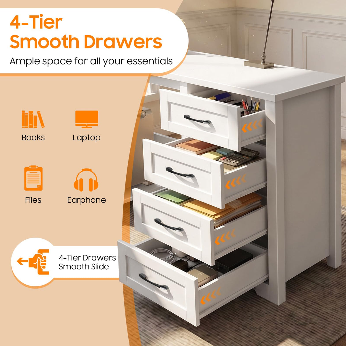 Vabches: 61" Farmhouse L-Shaped Student Study Desk with Drawers & Mobile CPU Mount