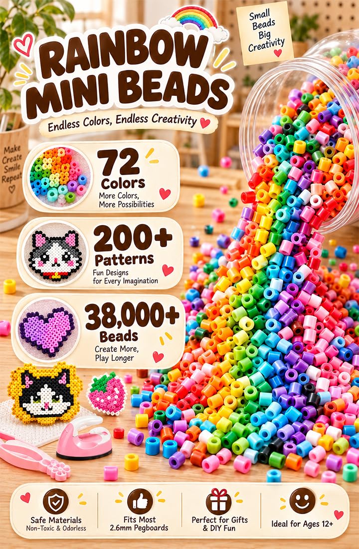 2.6mm Mini Fuse Beads Kit, 62,000 PCS, 120 Colors, Mini Iron