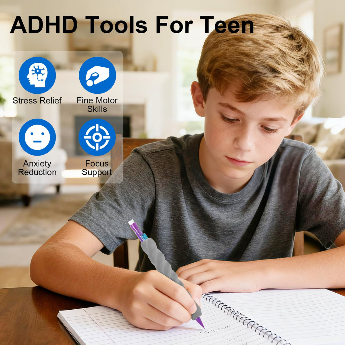Sensory Pencil Grips for Kids & Adults, 4 Pack Textured ADHD Fidget Tools