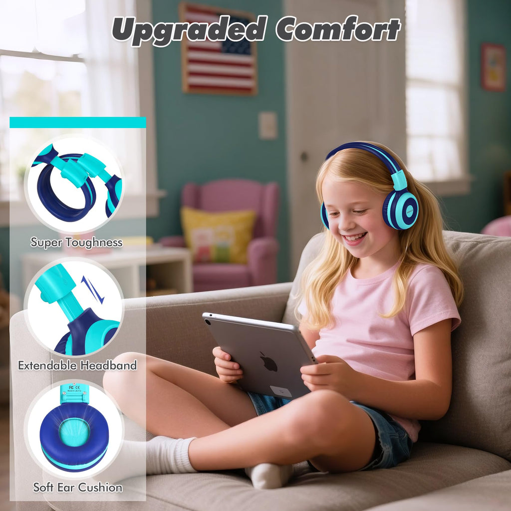 SIMOLIO Kids Wireless Headphones w/Mic for School,75/85/94dB Safe Volume
