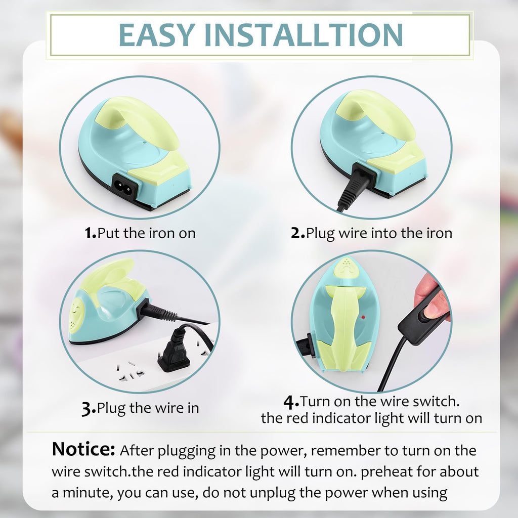 Honoson Mini Iron for Craft Small Iron on Patch Fuse Bead, Mint Green