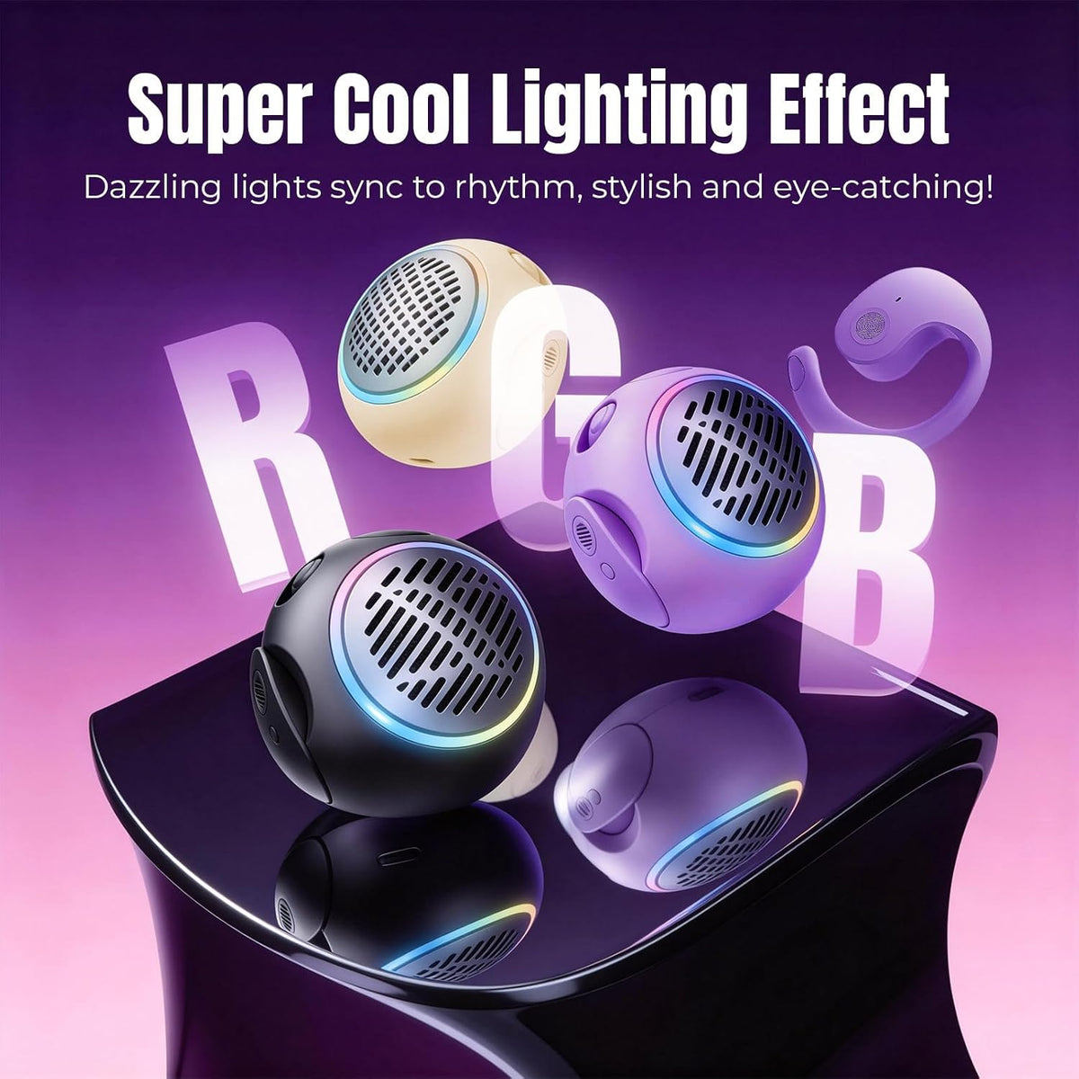 Xmenha Purple Kids Wireless Open Ear Over the Ear Earbuds for Kids Ear Buds Air Bone Conduction Headphones Bluetooth Headset Small Mini Portable Bluetooth Speaker