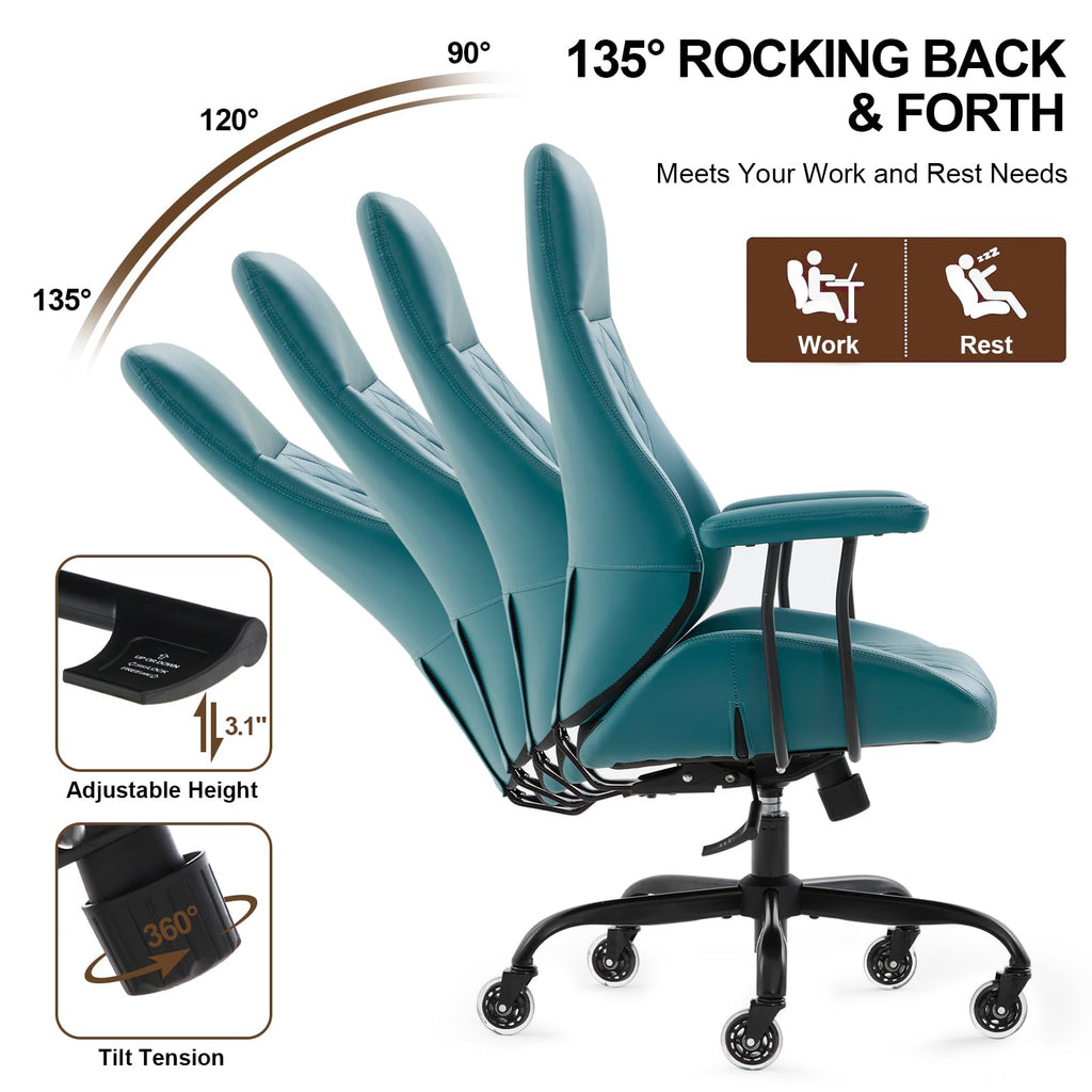 E-Motie Leather Office Chair, Mid Century Modern Desk Chair, Blue