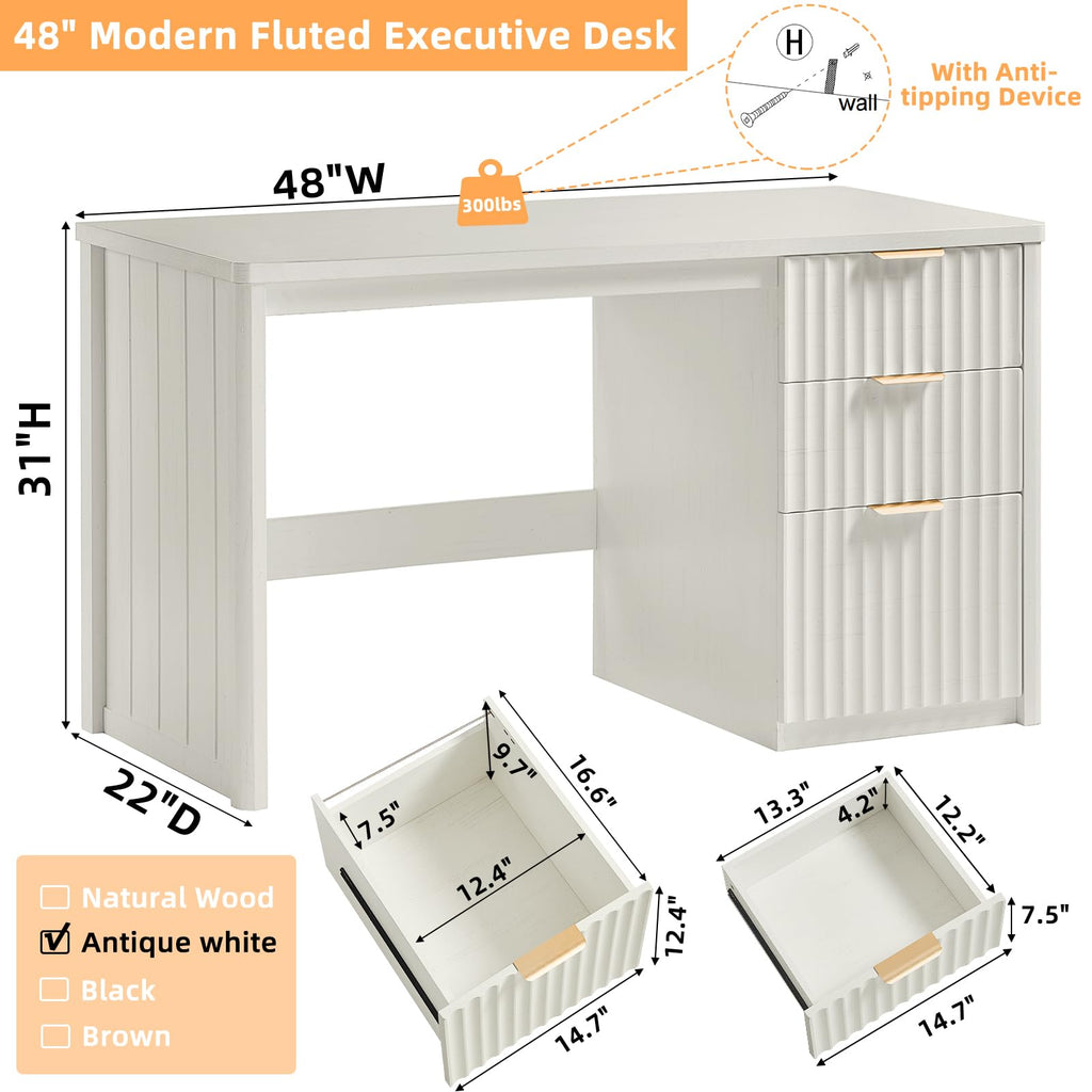 LEYAOYAO Office Desk 48" with 3 Drawers Storage File Cabinet