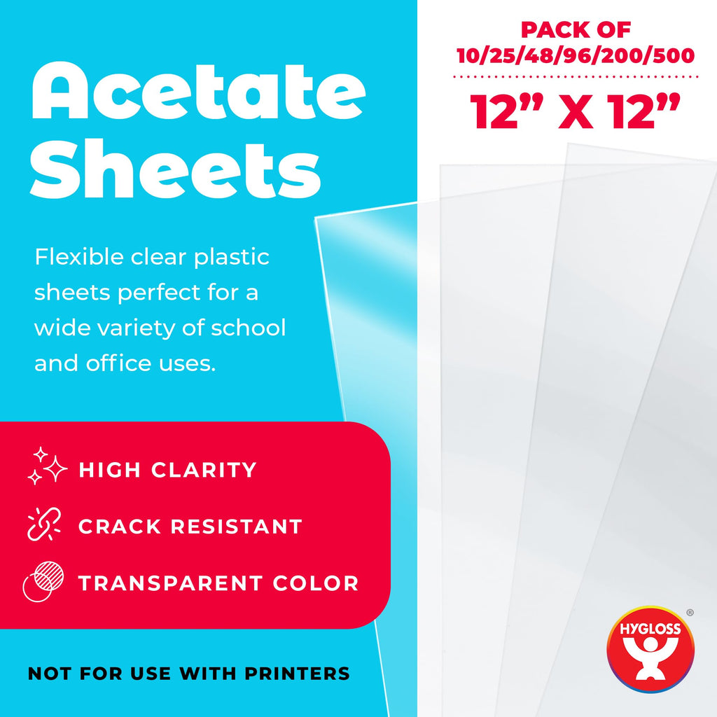 Hygloss Clear Acetate Sheets, 7 Mil (Size and Pack Options)