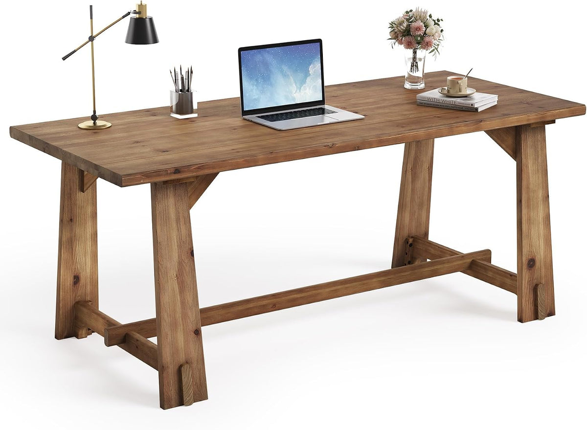 LITTLE TREE 63-Inch Solid Wood Student Desk, Rustic Brown