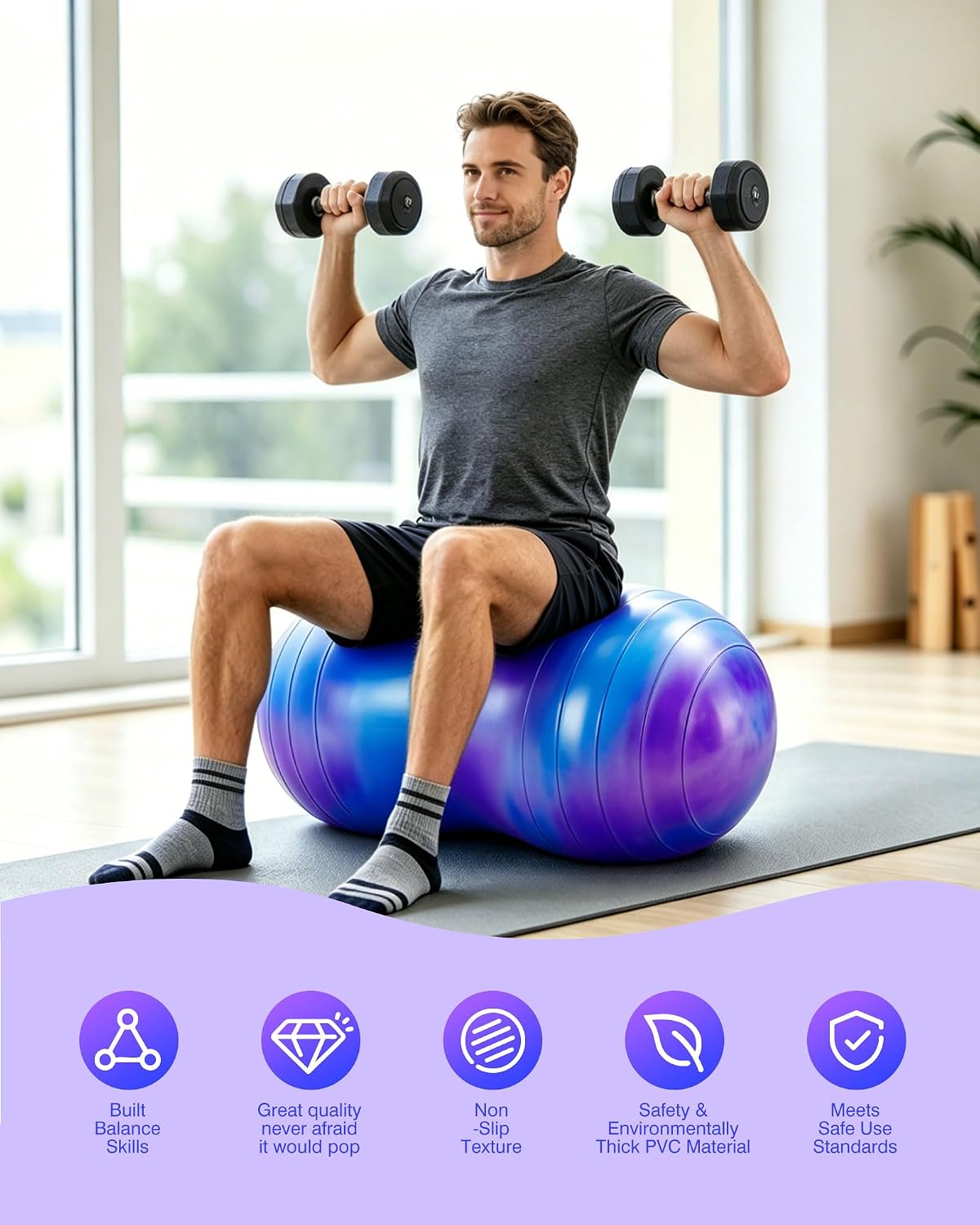 ZOOJOY Peanut Ball for Kids and Adults, 18/20Inch Anti-Burst Exercise Ball