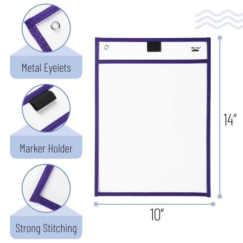 Mr. Pen- Reusable Dry Erase Pocket Sleeves, 10" x 14", 6 Pack, Colorful