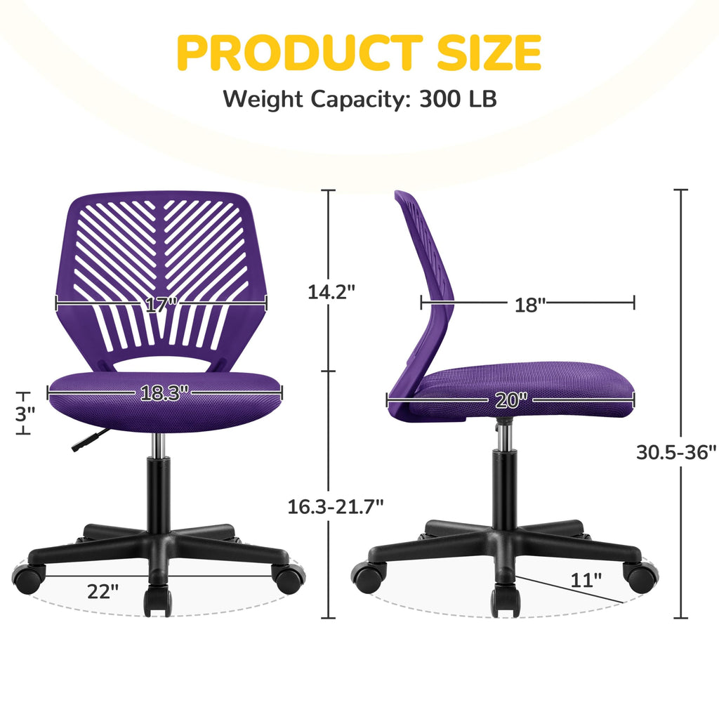 Yaheetech Small Desk Chair, Armless Adjustable Swivel Seat, Green