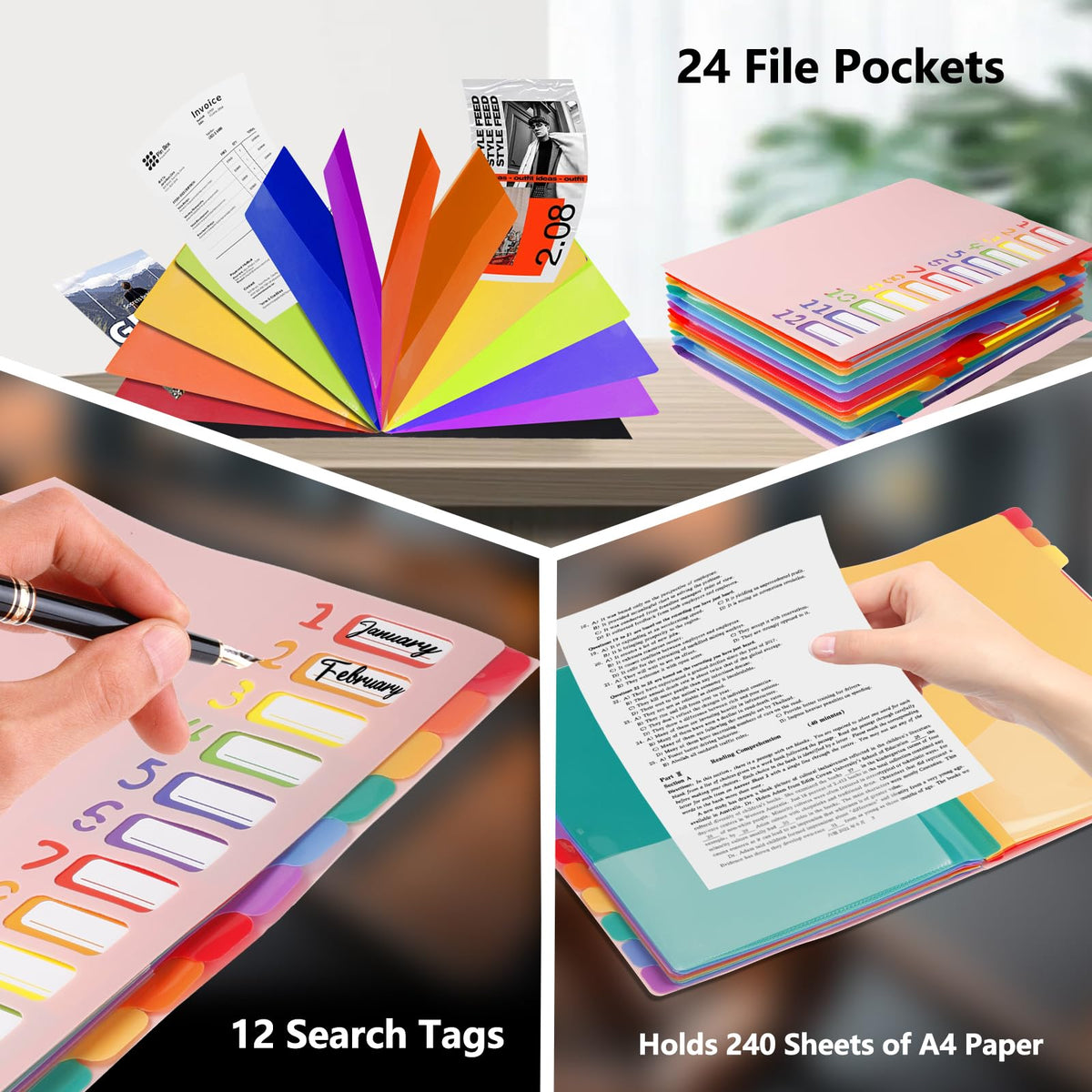 24 Pockets Expanding File Folder Organizer,Accordion File Organizer