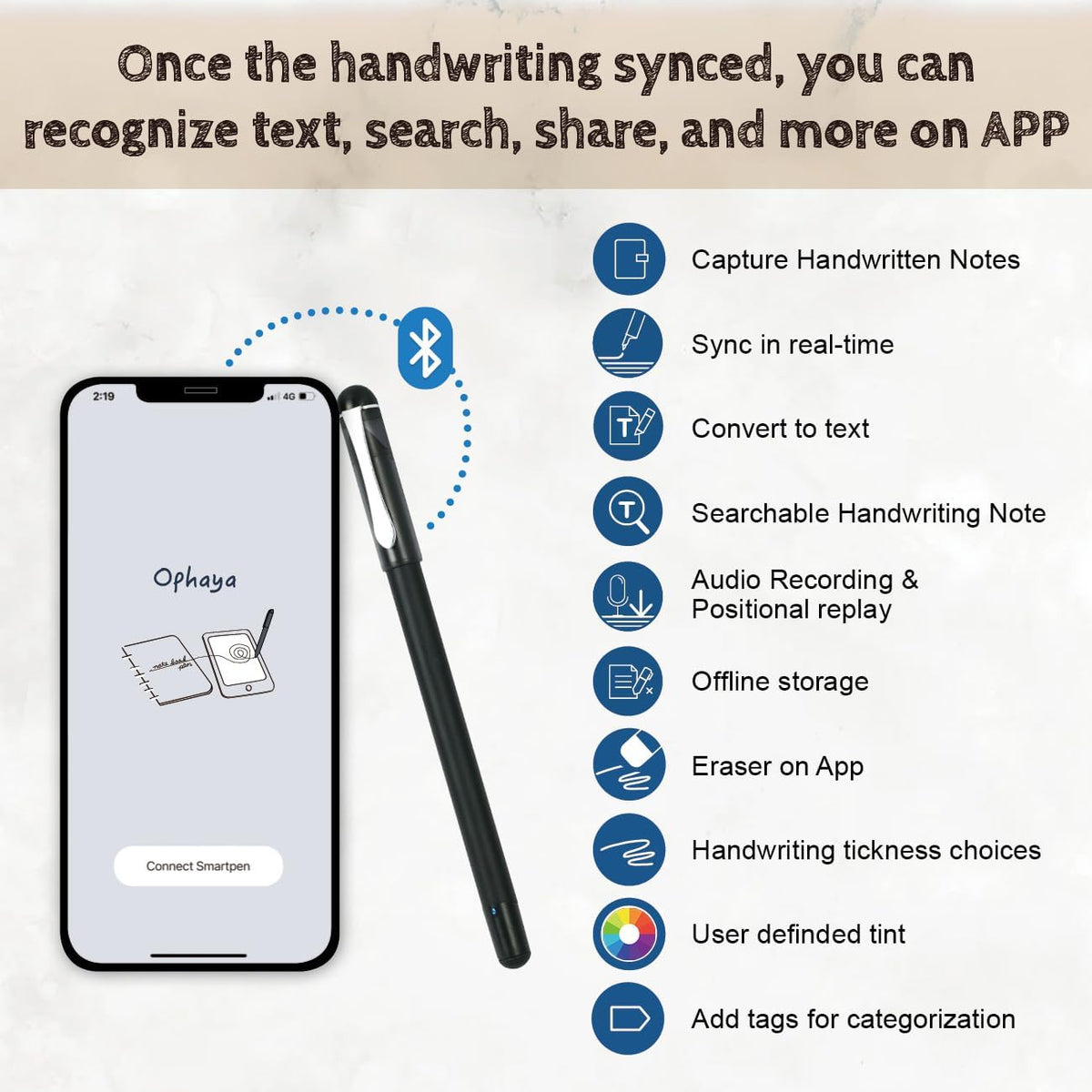 Ophaya Smart Pen & Reusable Digital Notebook – Sync Notes to Your App