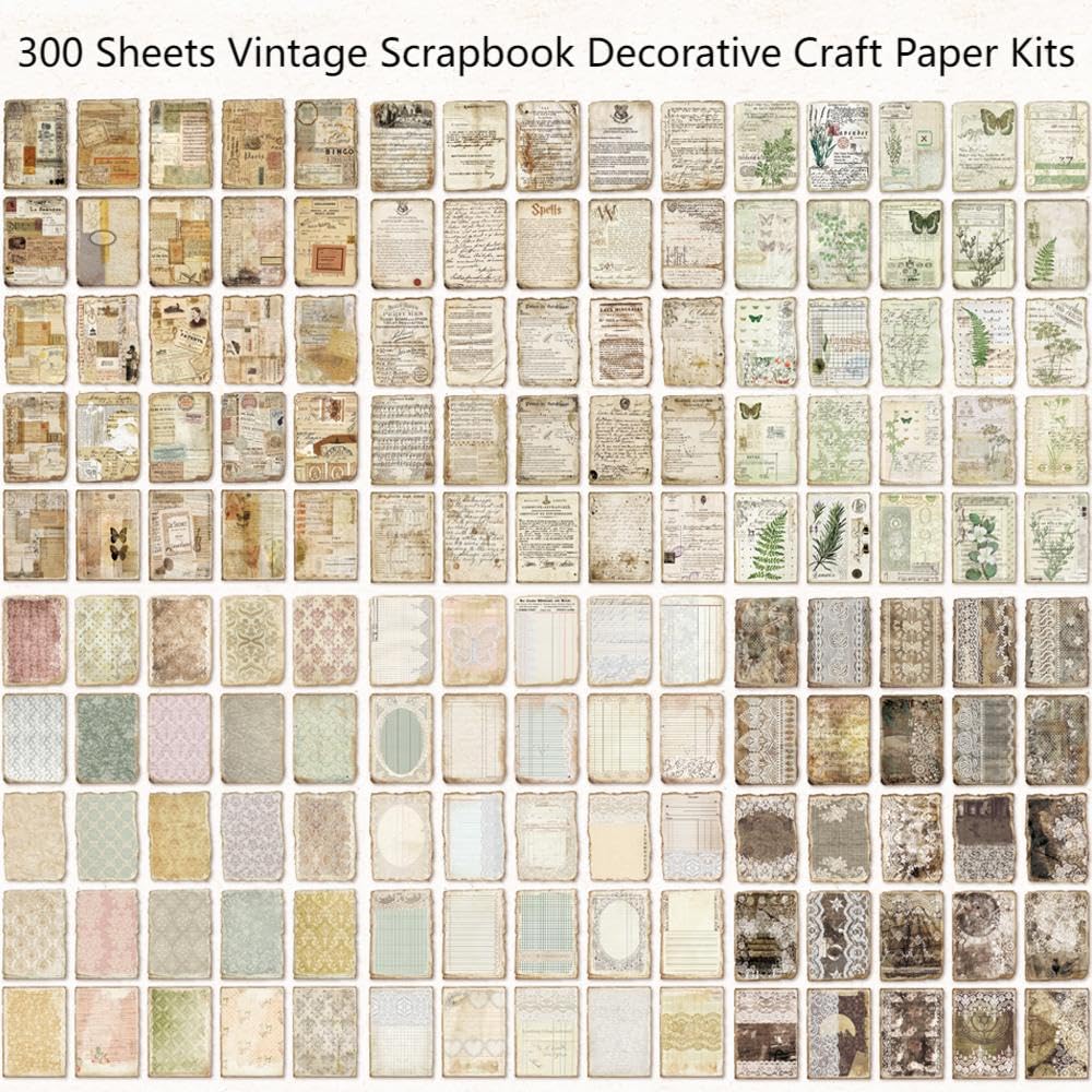 180 Sheets Vintage Scrapbook Paper, Journaling Scrapbooking Supplies, Antique Aged Looking Background Paper for Junk Journals Card Making Mixed Media Decoupage