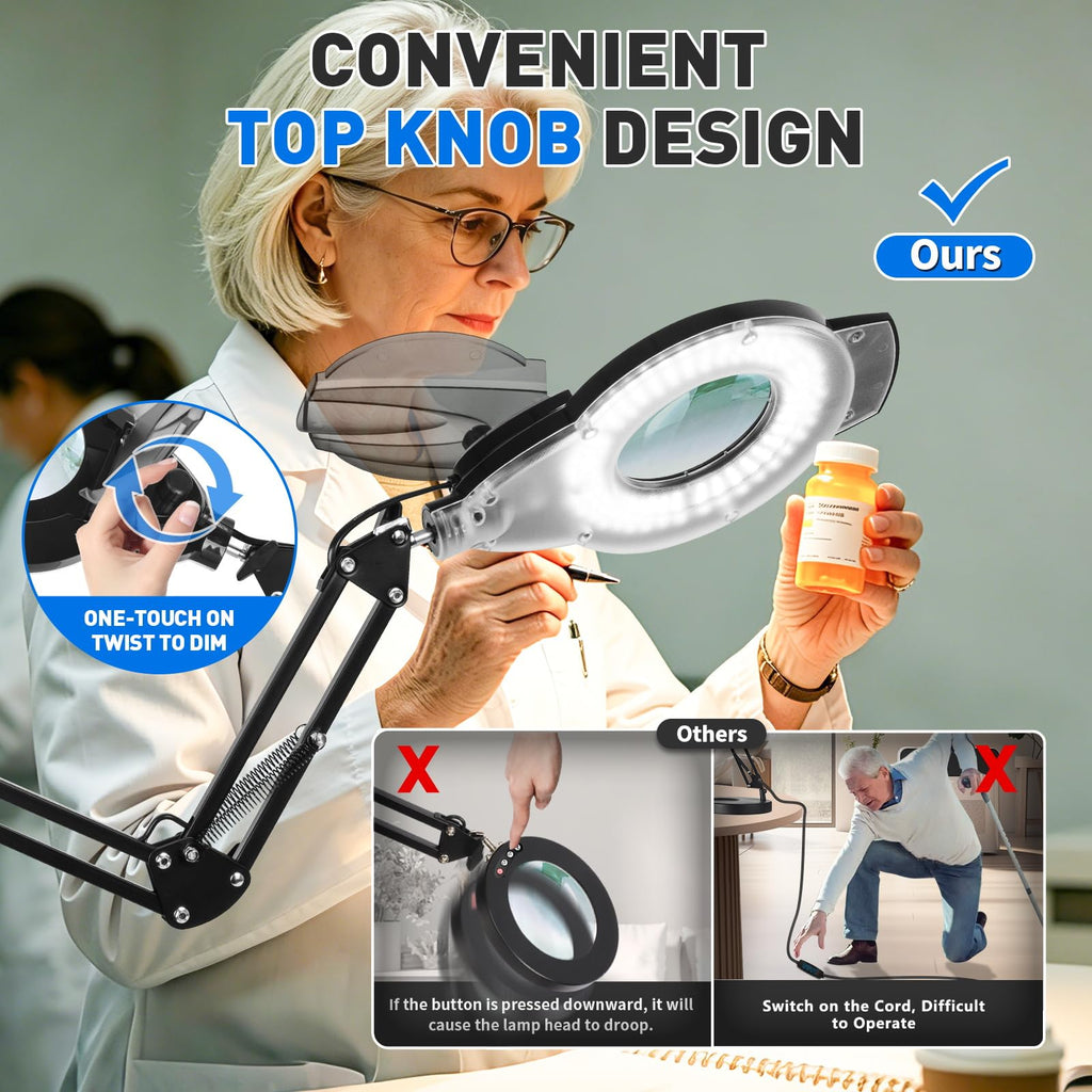KIRKAS LED Magnifying Lamp with Clamp, 2,200 Lumens Dimmable 28in 12X