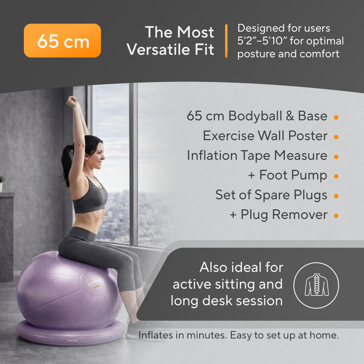Yoga Ball Chair for Office Desk with Base - Ergonomic Balance & Stability Exercise Ball Seat for Adults - Active Sitting for Posture, Core & Back Pain Relief, Home Gym, Therapy, Pump