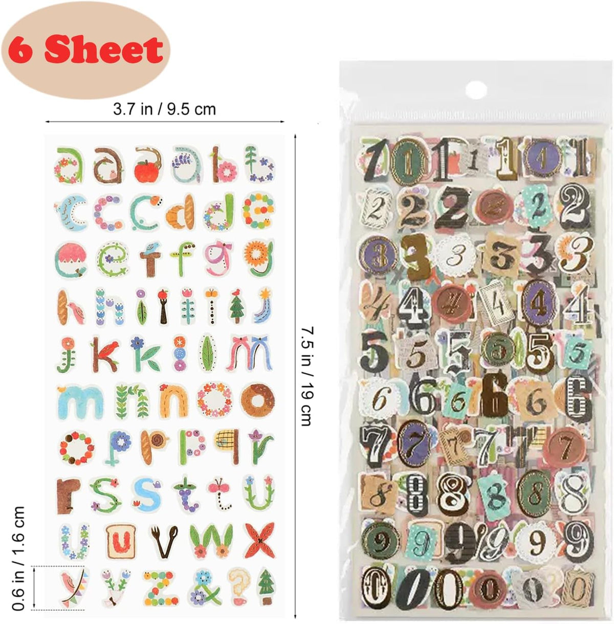347PCS Vintage Stickers, 6 Sheet Scrapbook Stickers Graffiti, Cute Vintage Letters Numbers Self Adhesive Decals Scrapbooking Supplies for Diary DIY Art Album Paper Crafts (347PCS)