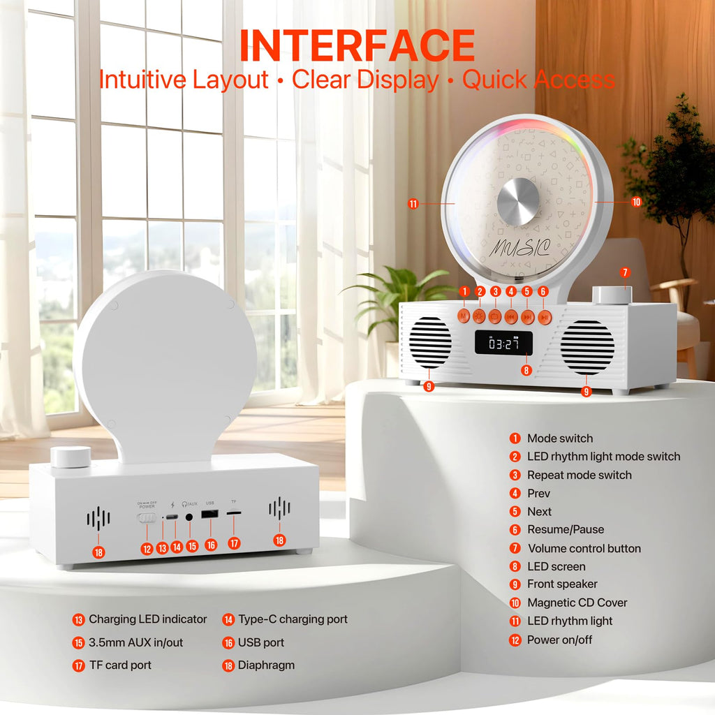 ROADOM KC607 Rechargeable Bluetooth CD Player for Learning (K–12)