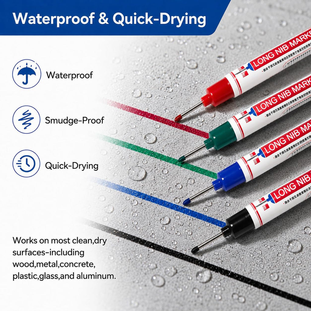 8pcs Long Nib Marker, Long Head Deep Hole Marker Pens, Waterproof Construction Markers Marking Tool, Multi-Purpose Deep Reach Pen Makes For Metal, Carpenter, Woodworking, Gift for Father's Day