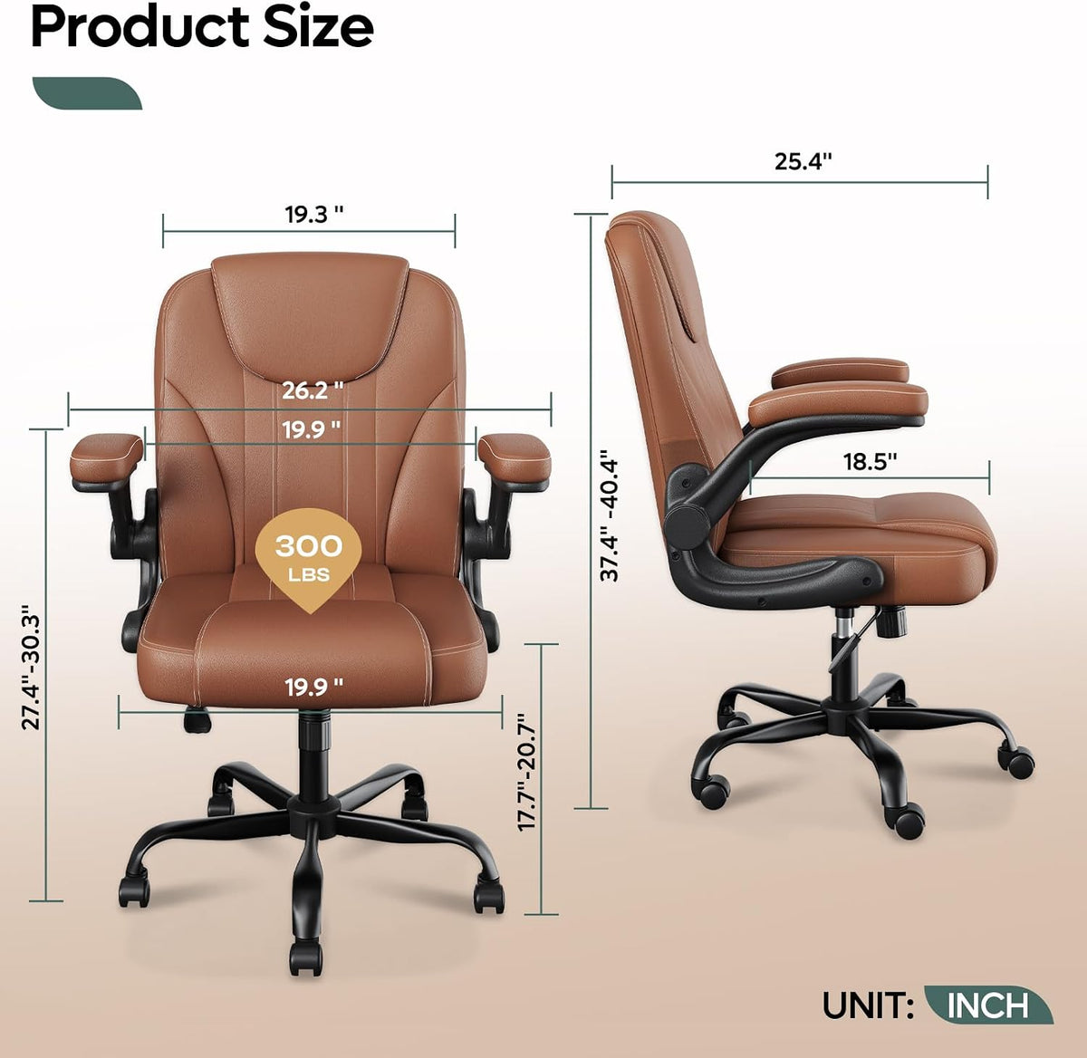 PU Leather Mid-Back Office Chair, Flip-Up Arms, 3.5" Dual-Layer Cushion
