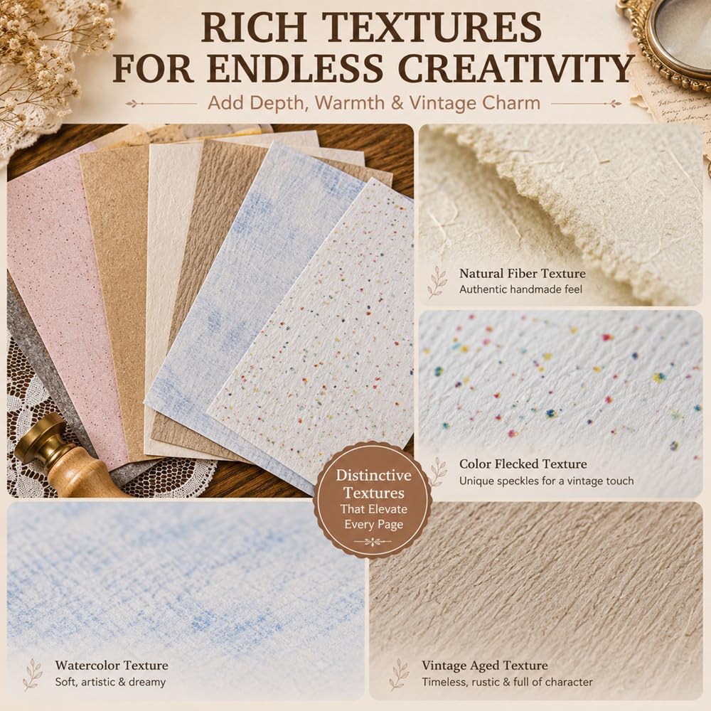 180 Sheets Vintage Scrapbook Paper, Journaling Scrapbooking Supplies, Antique Aged Looking Background Paper for Junk Journals Card Making Mixed Media Decoupage