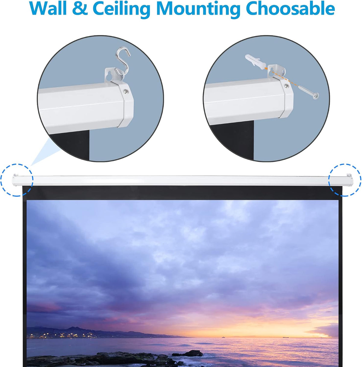80 Inch Projection Screen, Outdoor Indoor 16:9 HD Foldable Manual Pull Down Projector Screen for Movie Home Backyard Theater Cinema Office Video Game, White