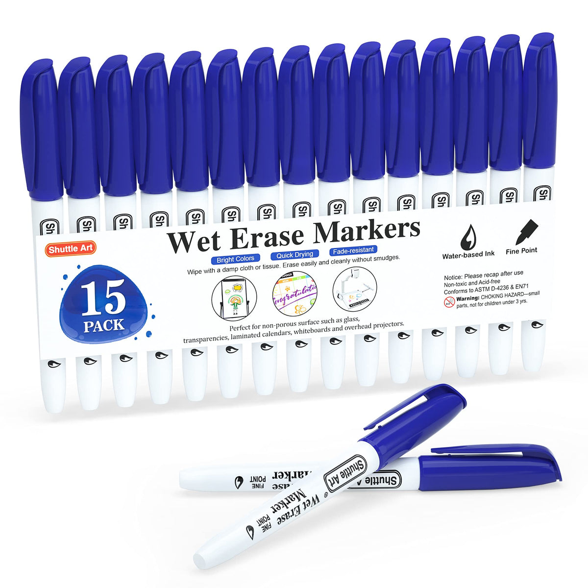 Shuttle Art Wet-Erase Markers for Transparencies (10–15 Count)