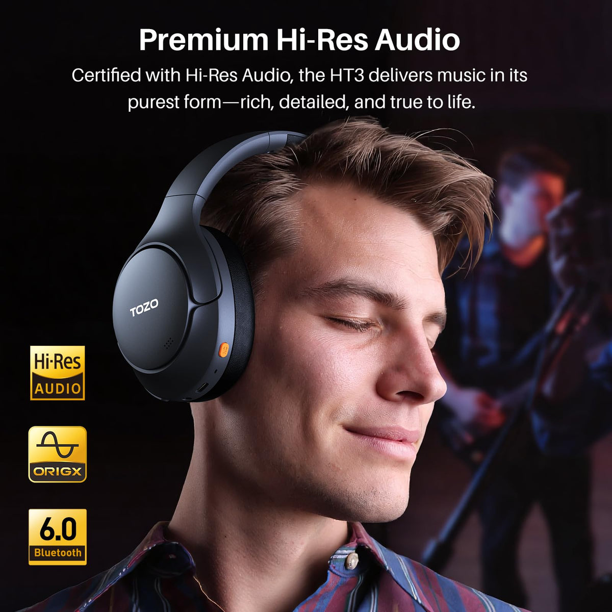 TOZO HT3 Hybrid Noise Cancelling Wireless Headphones, 90H Over Ear Headset