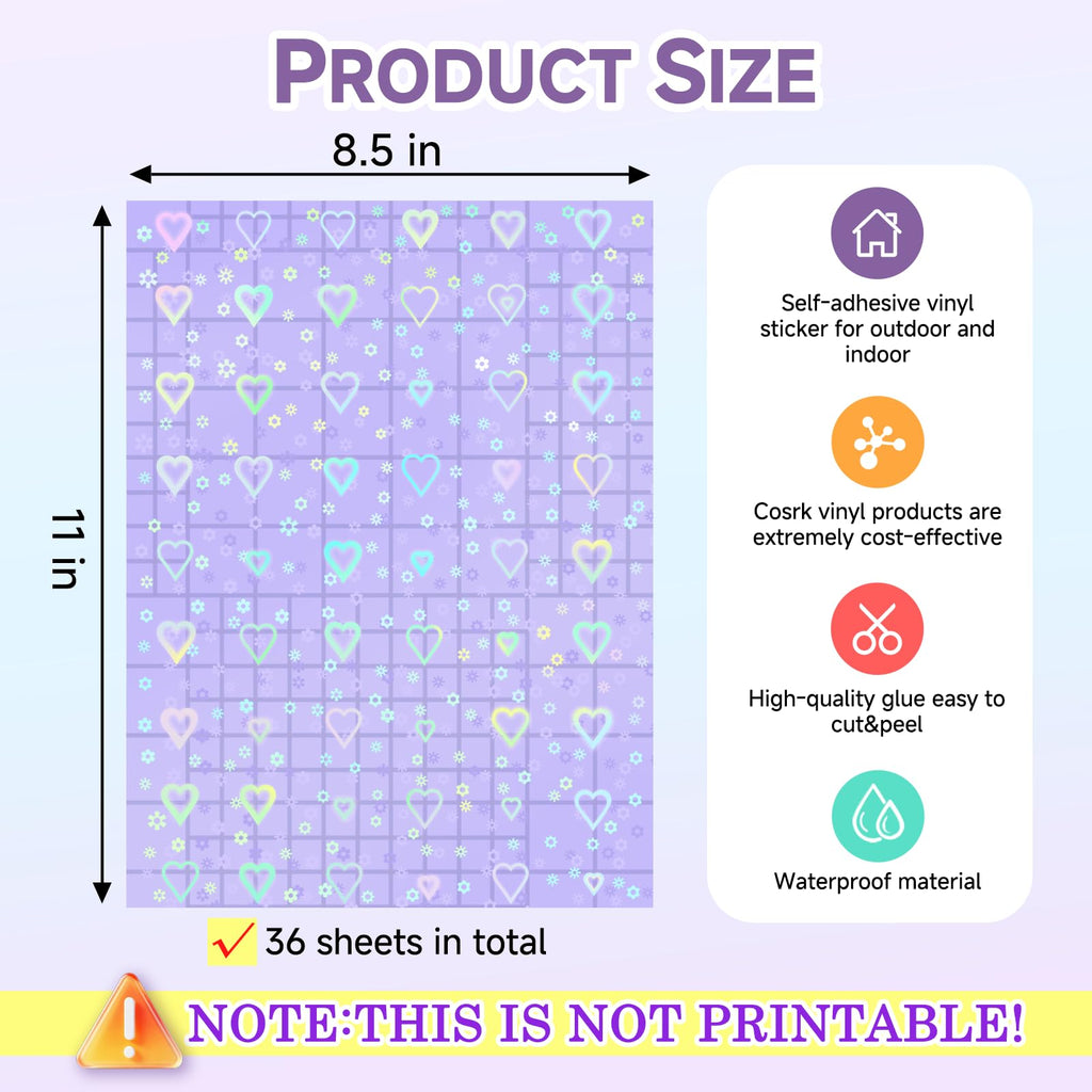 36 Sheets Holographic Laminating Sheets Clear Self Adhesive Sticker Paper