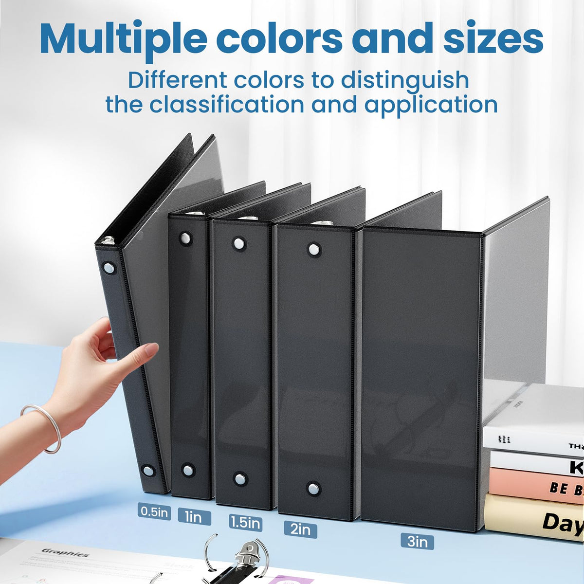 SUNEE 3 Ring Binder 1 Inch 4 Pack, Clear View 1" Binders Three Ring PVC-Free (Fit 8.5x11 Inches) for School or Office Supplies, Assorted Pastel