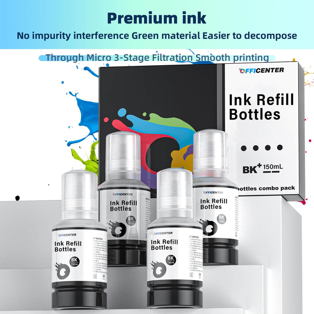 OFFICENTER Compatible Ink Refill Bottles for ET2760 ET-4760 ET2750 ET-3760 ET-2850 ET-15000 ST-4000 ST-2000 ET-3710 ET-3850 ET-3750 ET-4850 ET-3830 ET4750 ET2700 ST3000 ET3700 Printer(2BK C M Y)