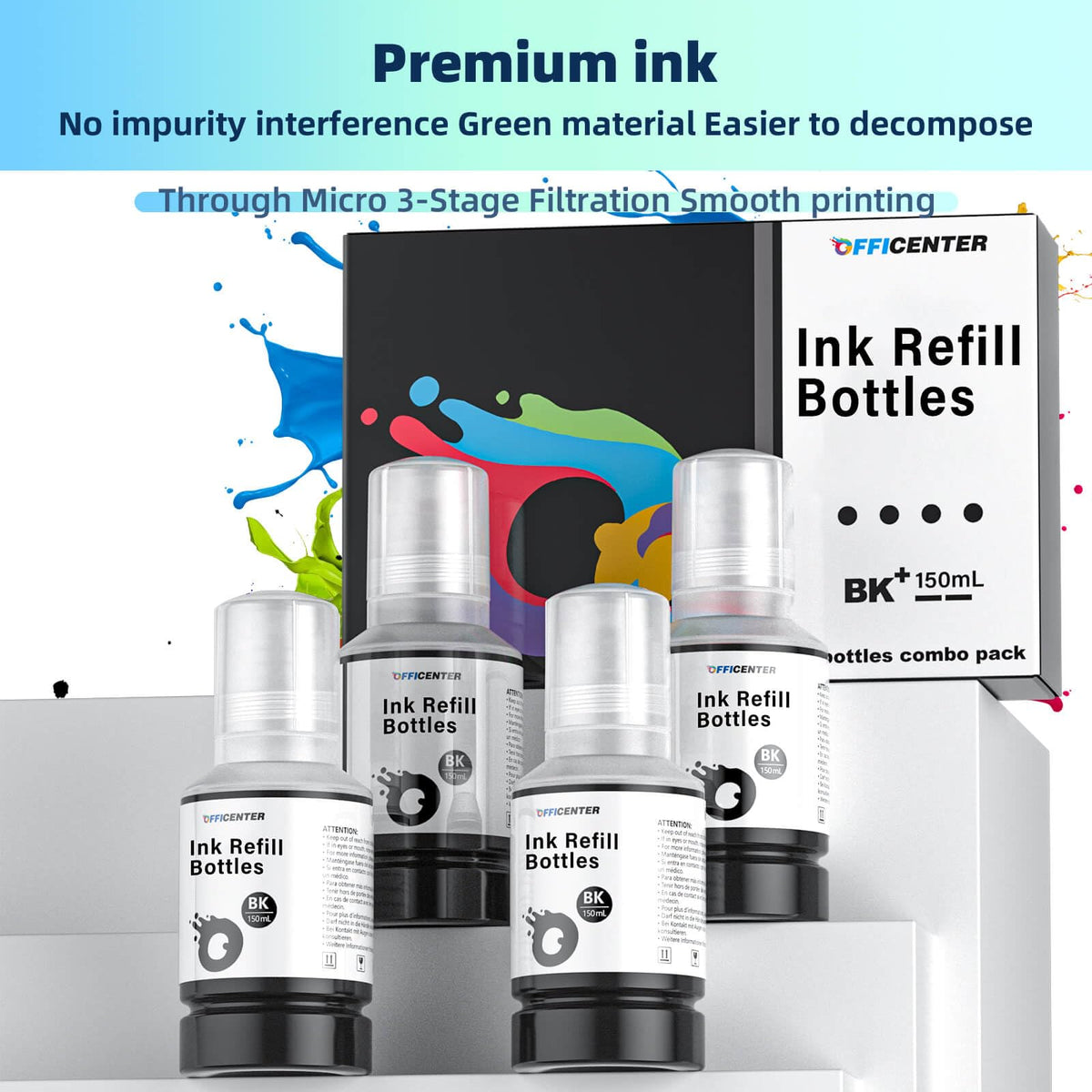 OFFICENTER Compatible Ink Refill Bottles for ET2760 ET-4760 ET2750 ET-3760 ET-2850 ET-15000 ST-4000 ST-2000 ET-3710 ET-3850 ET-3750 ET-4850 ET-3830 ET4750 ET2700 ST3000 ET3700 Printer(2BK C M Y)