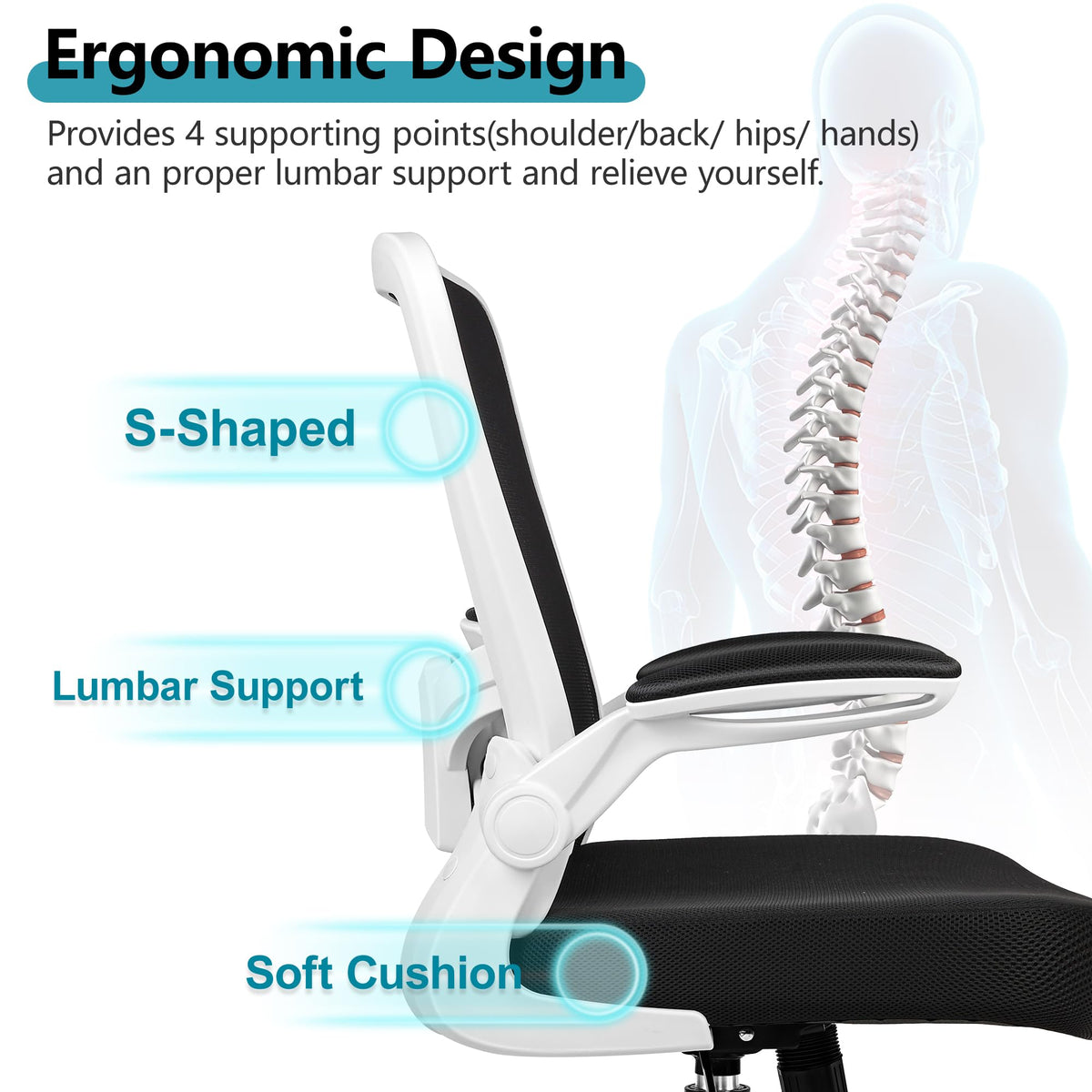 FelixKing Office Chair, Ergonomic Desk Chair Breathable Mesh Chairs Adjustable High Back Lumbar Support Flip-up Armrests, Executive Rolling Swivel Comfy Computer Chairs Home Office Black