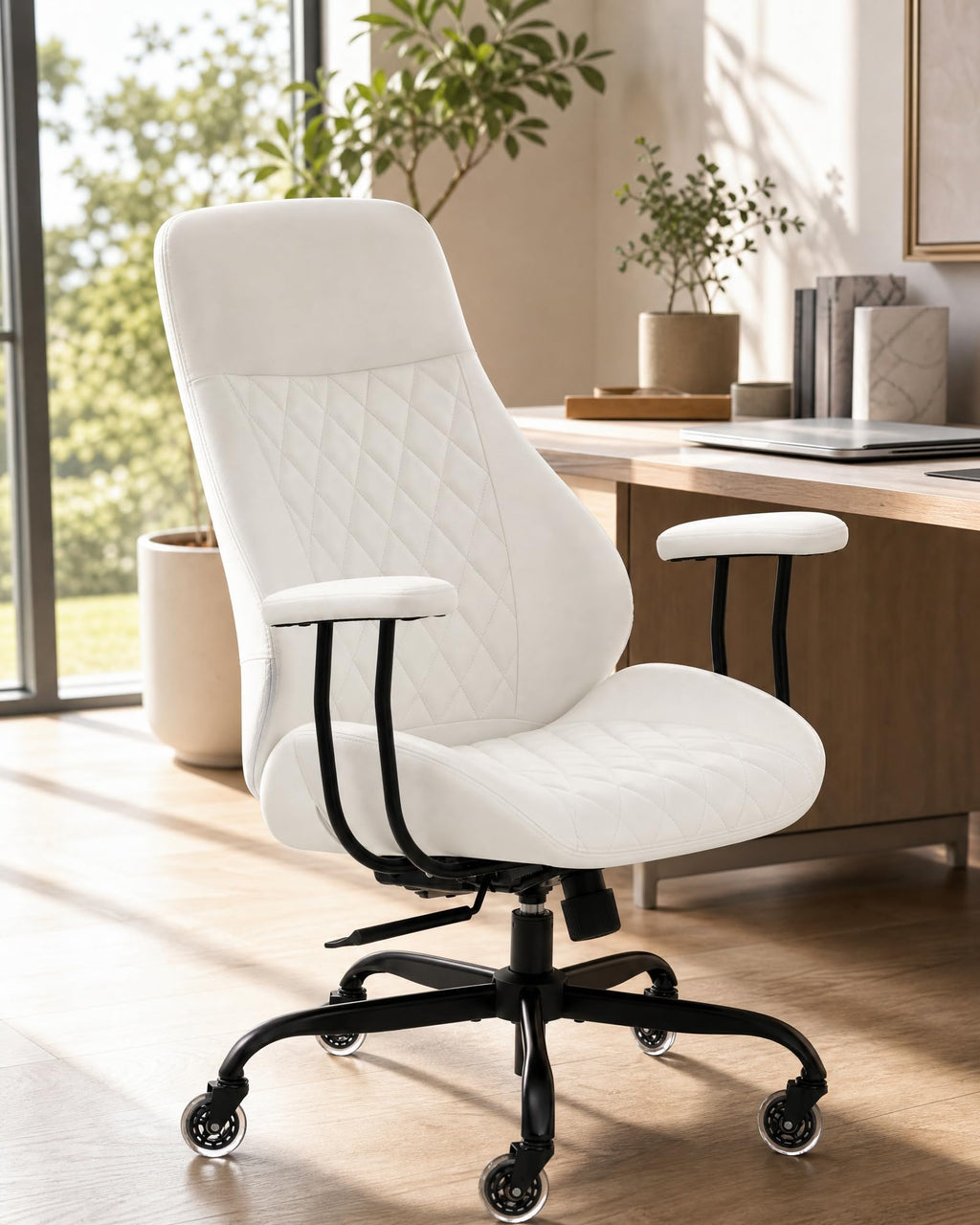 E-Motie Leather Office Chair, Mid Century Modern Desk Chair, Blue