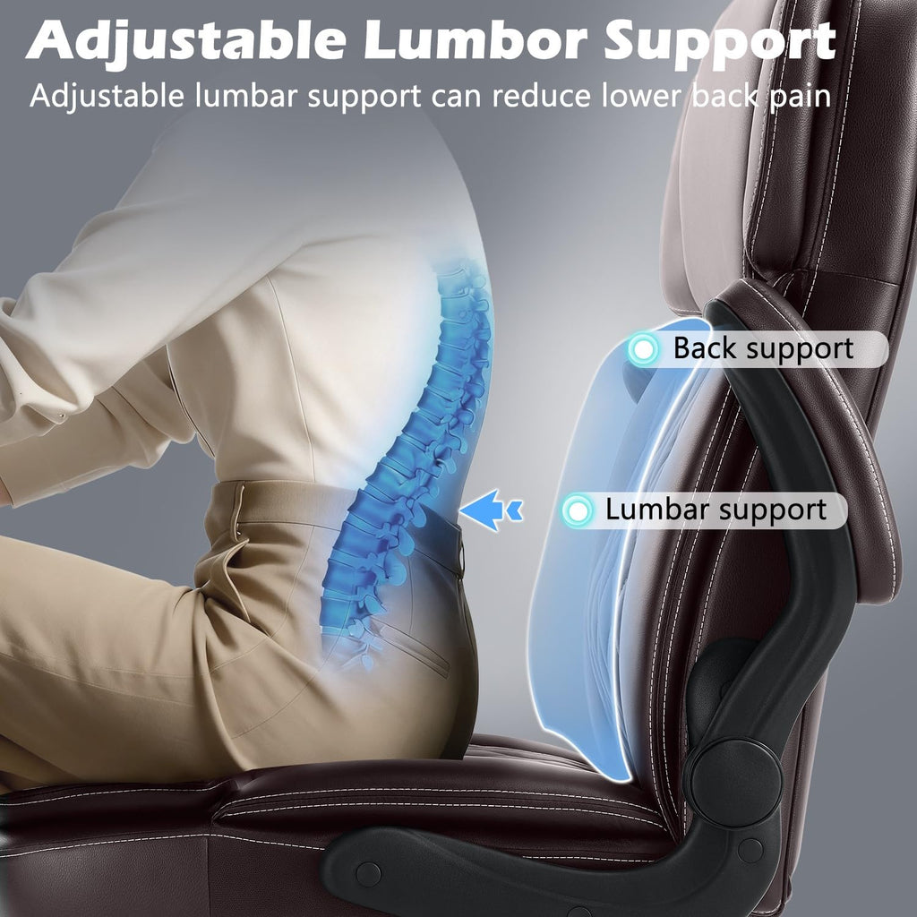 450LBS Big and Tall Executive Office Chair with Flip up Arm, Heavy Duty PU Leather Computer Desk Chair,Comfortable High Back Swivel Home Office Chair with Rolling for Adults,Spring Cushion,Metal Base
