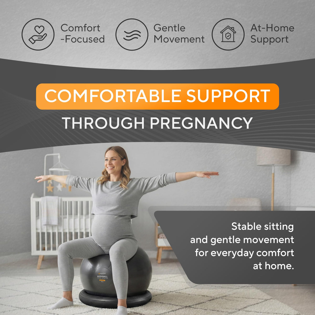 Yoga Ball Chair for Office Desk with Base - Ergonomic Balance & Stability Exercise Ball Seat for Adults - Active Sitting for Posture, Core & Back Pain Relief, Home Gym, Therapy, Pump