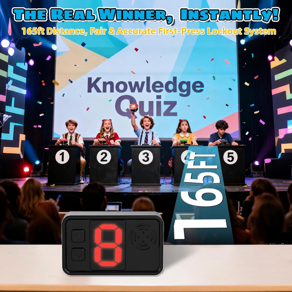 Wireless Buzzers System for Game Show, Family Feud Buzzer with Light, Show Who Buzzed First, 4 Modes, 165ft Distance, Rechargeable Answer Buzzers for Trivia Games, Classroom, Jeopardy, Quizzes Party