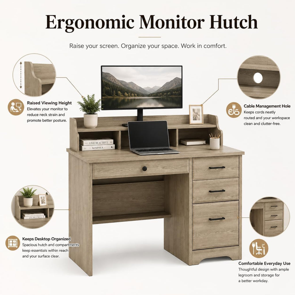 4 EVER WINNER 44-Inch Student Desk with Drawers