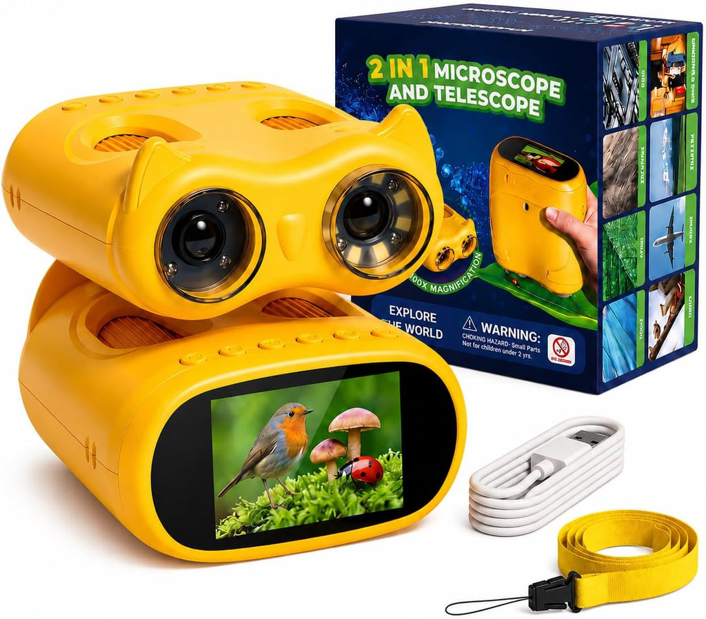 OAEBLLE: 2-in-1 Handheld Digital Microscope & Pocket Telescope for Kids, 1000X / 10X, 2.0" Screen, 8 LEDs, 1080P Camera