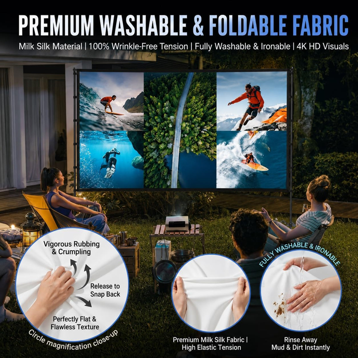 Outdoor Projector Screen with Stand, Portable 16:9, 120-inch