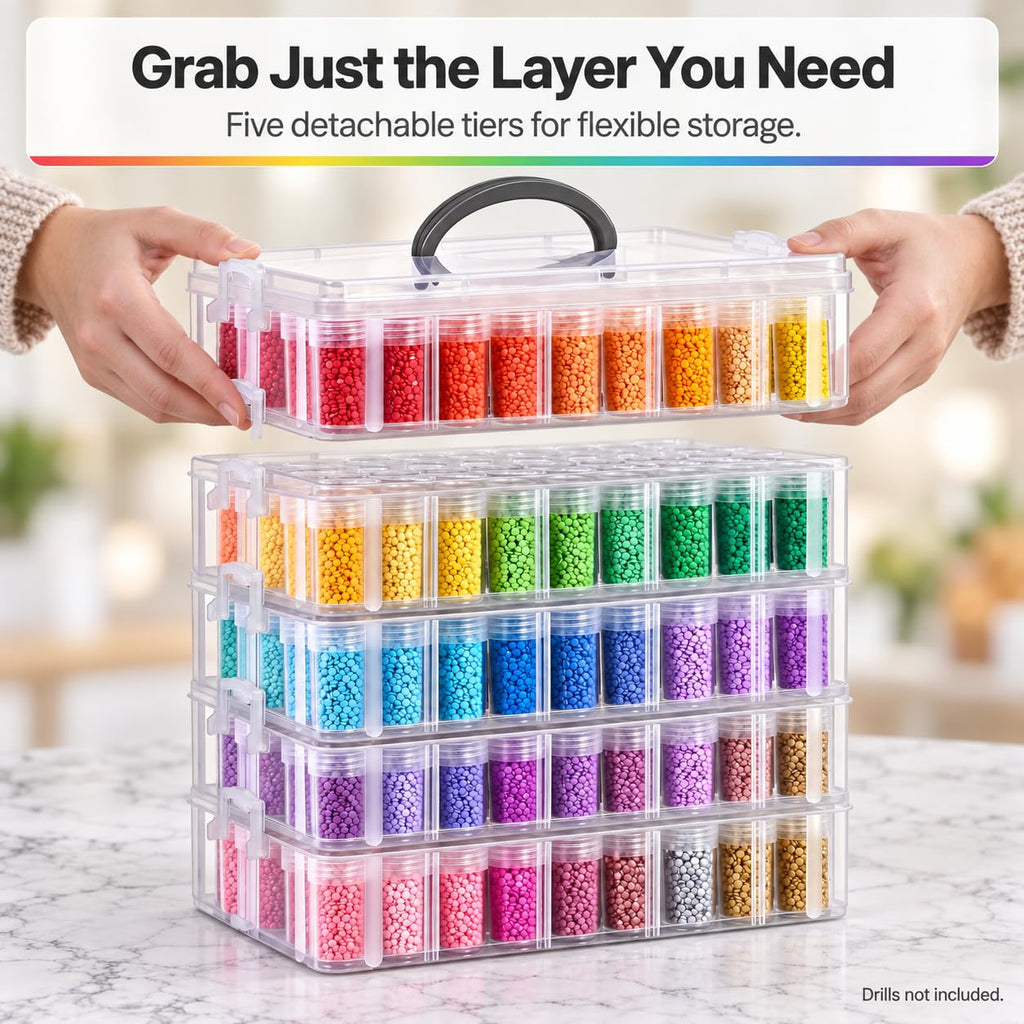 Diamond Art Storage Organizer, 200 Jars, 4-Tier Stackable Case