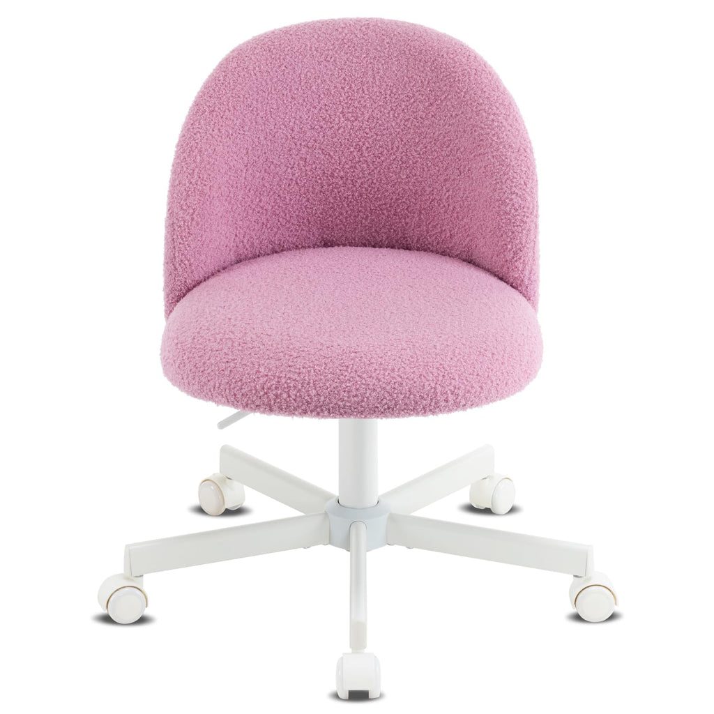 VINGLI Cute Candy Chair Armless Comfy Small Office Desk Vanity Chair with Wheels & Lumbar Support,Teddy Adjustable Rolling Swivel Computer Task Ch for Home Office,Bedroom,Gentle Pink